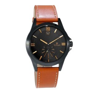 Titan-9323NL01-Mens-Watch-Octane-Collection-Analog-Black-Dial-Brown-Leather-Band