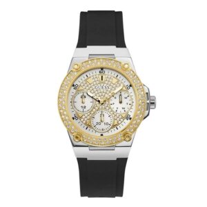 Guess-GW-W1291L1-Womens-Watch-Analog-White-Gold-Dial-Black-Silicone-Band