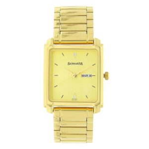 Sonata-7053YM05-Mens-Champagne-Dial-Golden-Metal-Strap-Watch
