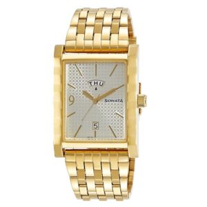 Sonata-7071YM03-Mens-Silver-Dial-Golden-Stainless-Steel-Strap-Watch