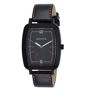 Sonata-7120PL02-Mens-Black-Dial-Black-Leather-Strap-Watch
