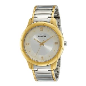 Sonata-7125BM01-Mens-Silver-Dial-Silver-Gold-Stainless-Steel-Strap-Watch