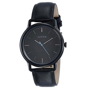 Sonata-7128NL01-Mens-Black-Dial-Black-Leather-Strap-Watch