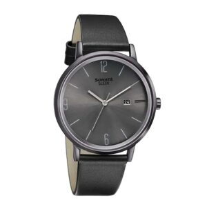 Sonata-7131NL03-Mens-Sleek-Grey-Dial-Black-Leather-Watch
