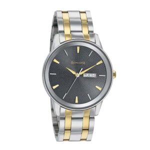 Sonata-7133BM02-Mens-Wedding-Edition-Grey-Dial-Silver-Gold-Stainless-Steel-Strap-Watch