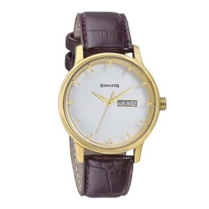 Sonata-7134YL02-Mens-Wedding-Edition-White-Dial-Brown-Leather-Strap-Watch