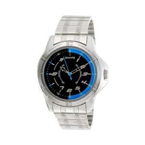 Sonata-77001SM01-Mens-Black-Dial-Silver-Stainless-Steel-Strap-Watch