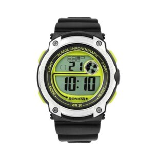 Sonata-77005PP01-Mens-Green-Dial-Black-Rubber-Strap-Watch-Digital-Display
