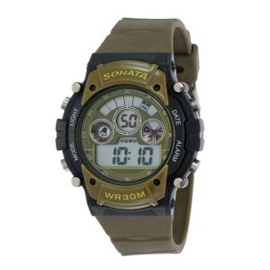 Sonata-77006PP01-Mens-Green-Dial-Green-Rubber-Strap-Watch-Digital-Display