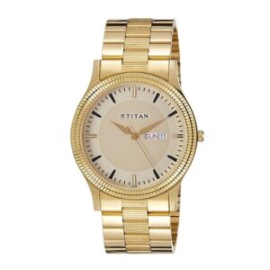 TITAN-1650YM04-Men’s-Watch-Analog-Champagne-Dial-Gold-Stainless-Steel-Strap-Watch