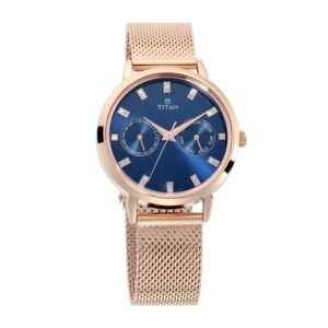 Titan-2569WM05-Women’s-Watch-Sparkle-Collection-Multifunction-Blue-Dial-Rose-Gold-Stainless-Band