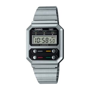 Casio-A100WE-1ADF-Mens-Watch-Vintage-Collection-Digital-Display-Black-Dial-Silver-Stainless-Steel-Band