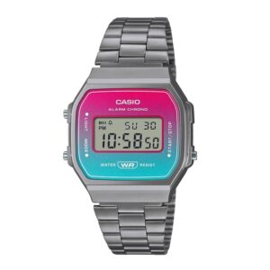 Casio-A168WERB-2ADF-Digital-Display-Stainless-Steel-Grey-Ion-Plated-Band-Unisex-Watch