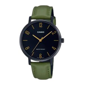 Casio-LTP-VT01BL-3BUD-WoMens-Watch-Analog-Black-Dial-Green-Leather-Band