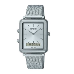 Casio-MTP-B205M-7EDF-Analog-and-Digital-Dual-Time-Mens-Watch-Silver-Dial-Silver-Stainless-Steel-Mesh-Band