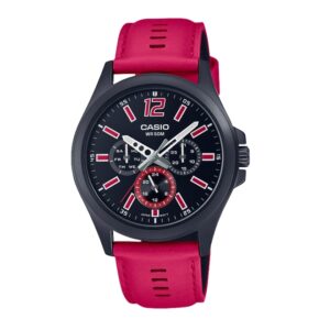 Casio-MTP-E350BL-1BVD-Mens-Analog-Watch-Black-Dial-Pink-Leather-Strap