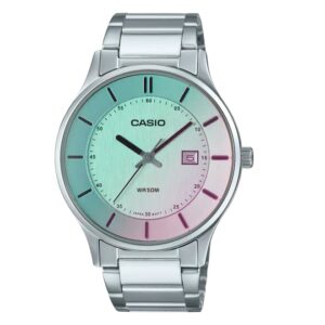 Casio-MTP-E605D-7E-Mens-Watch-Analog-Green-Dial-Silver-Stainless-Steel-Band