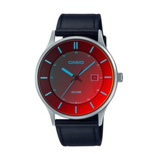Casio-MTP-E605L-1E-Mens-Watch-Analog-Red-Dial-Black-Leather-Band