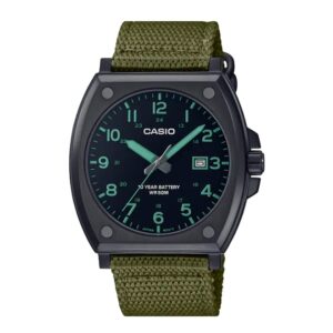 Casio-MTP-E715C-3AVDF-Unisex-WatchAnalog-Black-Dial-Green-Cloth-Band