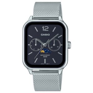 Casio-MTP-M305M-1AVDF-Black-Multi-Dial-Moon-phase-Men-s-Watch-Stainless-Steel-Mesh-Band