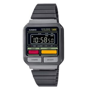 Casio-Retro-Digital-Unisex-Watch-Black-Dial-Grey-Stainless-Steel-Band-A120WEGG-1BDF