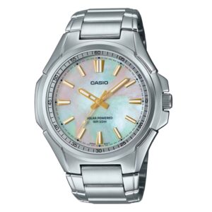 Casio-Solar-powered-Analog-Men-s-Watch-Multicolor-Dial-Silver-Stainless-Steel-Band