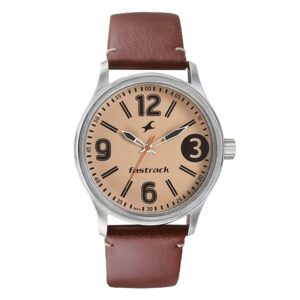 Fastrack-3001SL10-Mens-Bare-Basics-Collection-Analog-Watch-Beige-Dial-Brown-Leather-Band