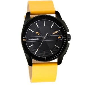 Fastrack-3089NL01-Mens-Analog-Watch-Black-Dial-Yellow-Leather-Band