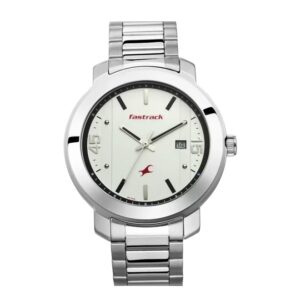 Fastrack-3246SM01-Mens-Bare-Basics-Collection-Analog-Watch-White-Dial-Silver-Stainless-Steel-Band