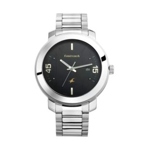Fastrack-3246SM02-Mens-Bare-Basics-Collection-Analog-Watch-Black-Dial-Silver-Stainless-Steel-Band