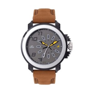 Fastrack-38015PL03-Mens-Analog-Watch-Grey-Dial-Brown-Leather-Band