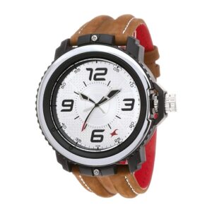 Fastrack-38019PP02-Mens-Analog-Watch-Silver-Dial-Brown-Silicone-Band