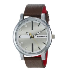 Fastrack-38051SL01-Mens-Fundamentals-Collection-Analog-Watch-White-Dial-Brown-Leather-Band