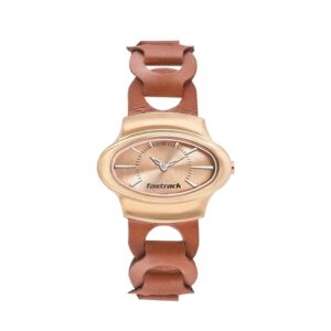 Fastrack-6004WL01-Womens-Hitlist-Collection-Analog-Watch-Rose-Gold-Dial-Tan-Leather-Band