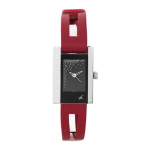 Fastrack-6081SL01-Womens-Analog-Watch-Black-Dial-Red-Leather-Band