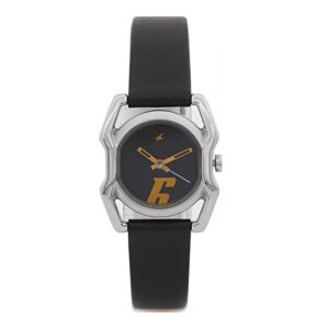 Fastrack-6100SL02-Womens-Analog-Watch-Black-Dial-Black-Leather-Band