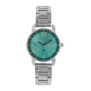 Fastrack-6111SM02-Womens-Analog-Watch-Green-Dial-Silver-Metal-Band