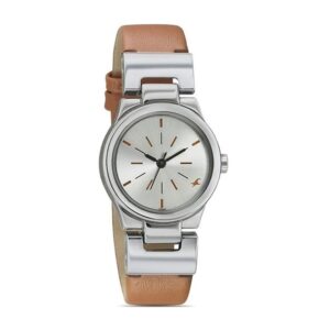 Fastrack-6114SL01-Womens-Analog-Watch-Silver-Dial-Brown-Leather-Band