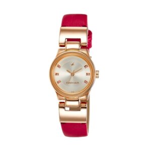 Fastrack-6114WL01-Womens-Analog-Watch-Silver-Dial-Pink-Leather-Band