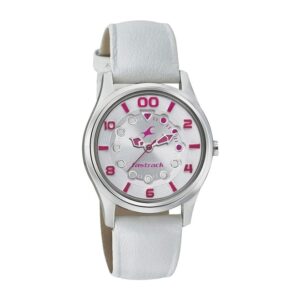 Fastrack-6116SL01-Womens-Analog-Watch-Silver-Dial-White-Leather-Band