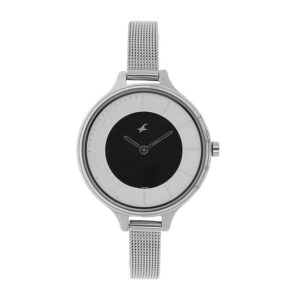 Fastrack-6122SM02-Womens-Analog-Watch-Black-Dial-Silver-Stainless-Steel-Band
