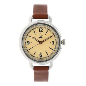 Fastrack-6123SL03-Womens-Analog-Watch-Beige-Dial-Brown-Leather-Band