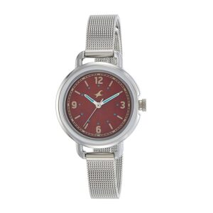 Fastrack-6123SM04-Womens-Analog-Watch-Brown-Dial-Silver-Stainless-Steel-Band