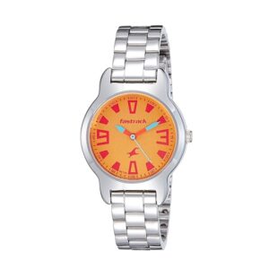Fastrack-6127SM02-Womens-Analog-Watch-Orange-Dial-Silver-Stainless-Steel-Band