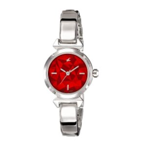 Fastrack-6131SM01-Womens-Analog-Watch-Red-Dial-Silver-Stainless-Steel-Band