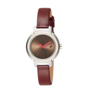 Fastrack-6143SL03-Womens-Analog-Watch-Grey-Dial-Maroon-Leather-Band