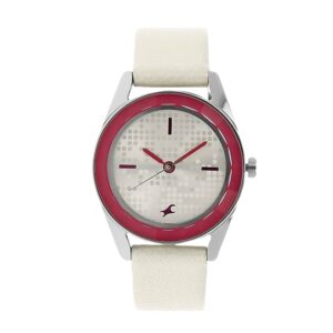 Fastrack-6144SL01-Womens-Analog-Watch-Silver-Dial-White-Leather-Band
