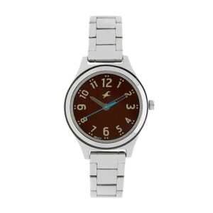 Fastrack-6152SM02-Womens-Analog-Watch-Brown-Dial-Silver-Stainless-Steel-Band