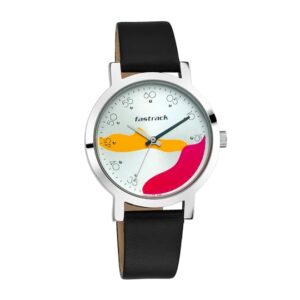 Fastrack-6222SL01-Womens-Analog-Watch-Silver-Dial-Black-Leather-Band