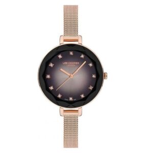 Lee-Cooper-LC07363-450-WoMens-Analog-Watch-Black-Dial-Rose-Gold-Stainless-Steel-Mesh-Band